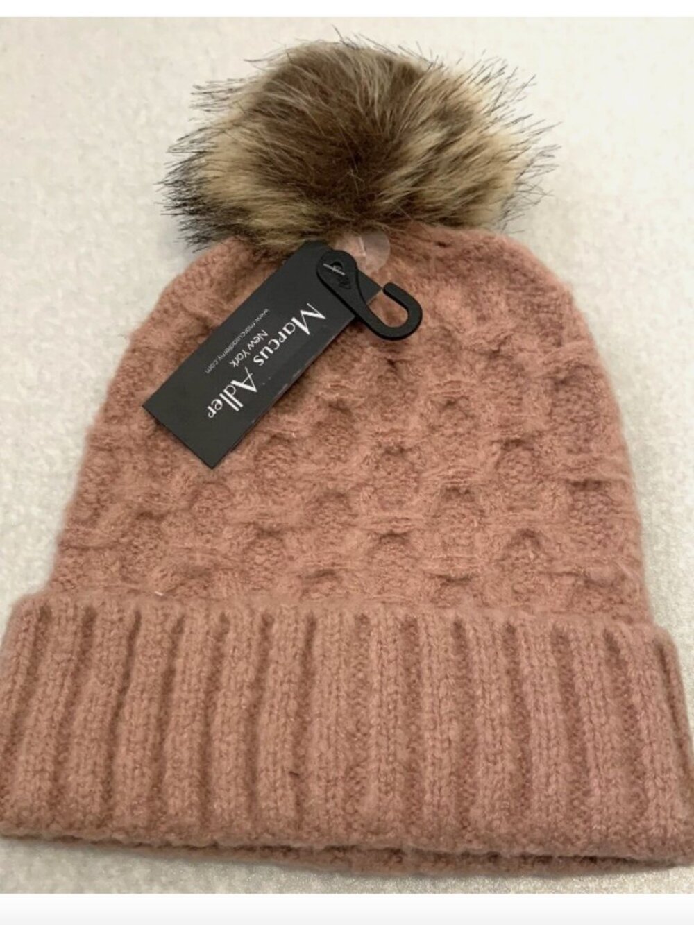 Marcus Adler Women's Cable Knit Pom Beanie with Cuff Mauve Pink